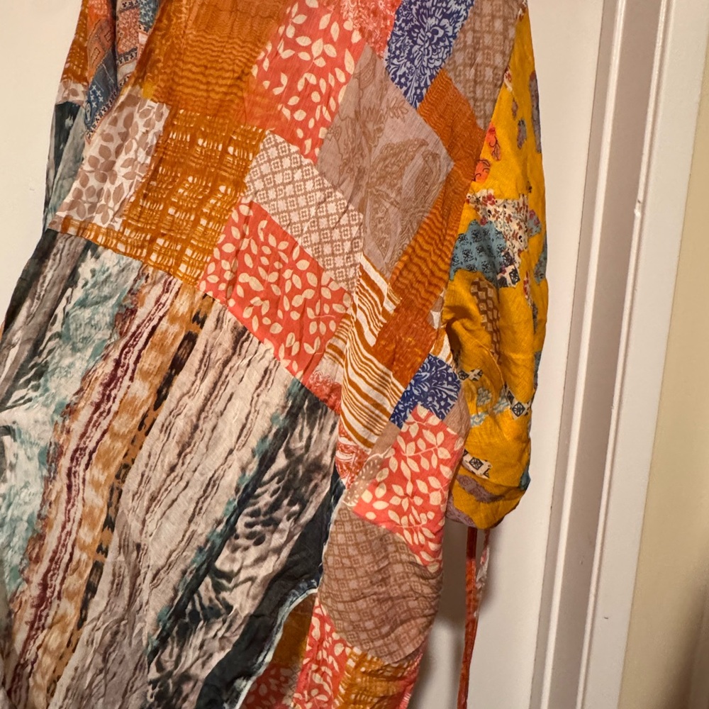 Easel Boho Patchwork Long Open-Front Kimono Jacket - Multi - Picture 5 of 5